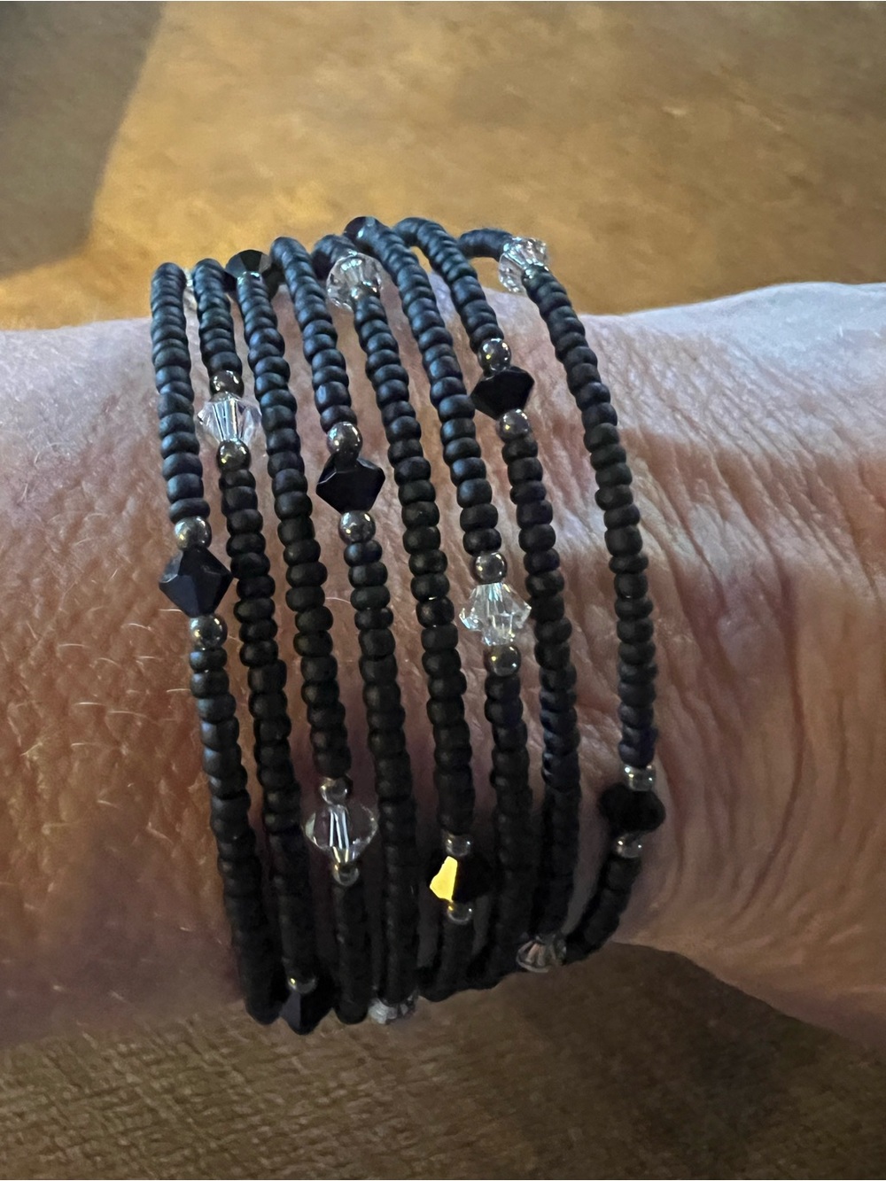 Silpada Black Beaded Wrap Bracelet with Austrian crystal beads